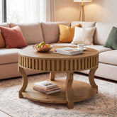 31.5" Round Coffee Table, Farmhouse 2-Tier Center Table with Storage for Living Room 3
