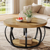 31.5" Round Coffee Table, Farmhouse Accent Center Table with 2-Tier Shelf 3