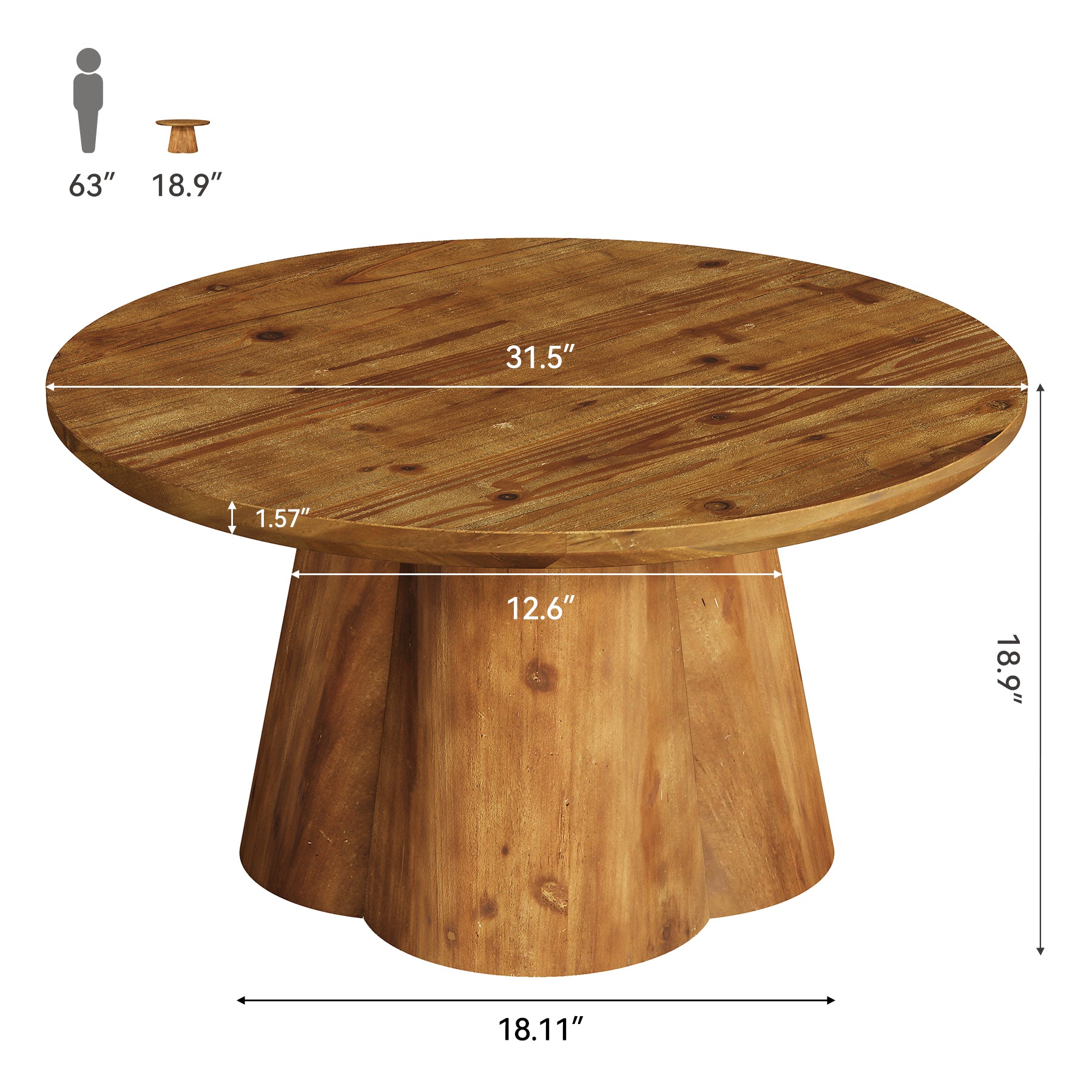31.5" Round Coffee Table, Farmhouse Solid Wood Center Tea Table with Robust Base
