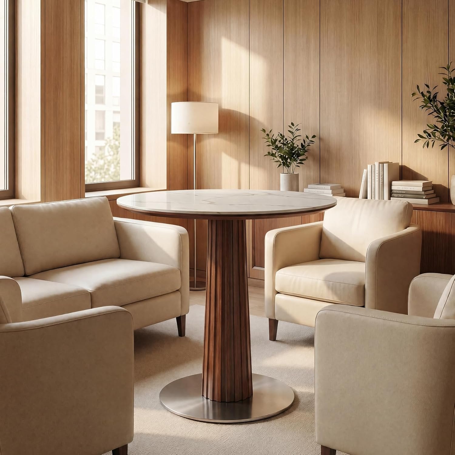 31.5" Round Conference Table, Modern Small Meeting Room Table  for 2-4 People for Office, Conference Room