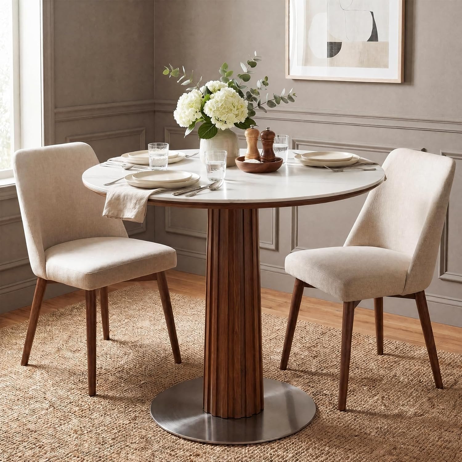31.5" Round Dining Table, Kitchen Table with Sintered Stone Top and Stainless Steel Base for Kitchen, Dining Room