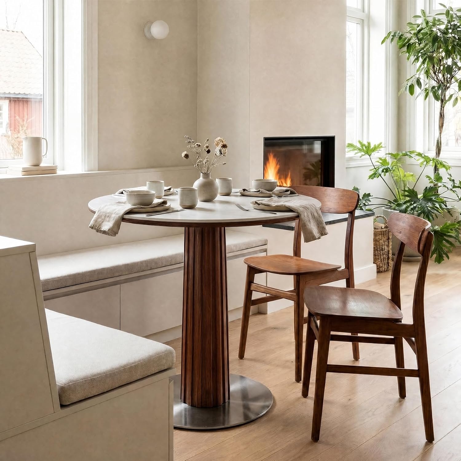 31.5" Round Dining Table, Kitchen Table with Sintered Stone Top and Stainless Steel Base for Kitchen, Dining Room