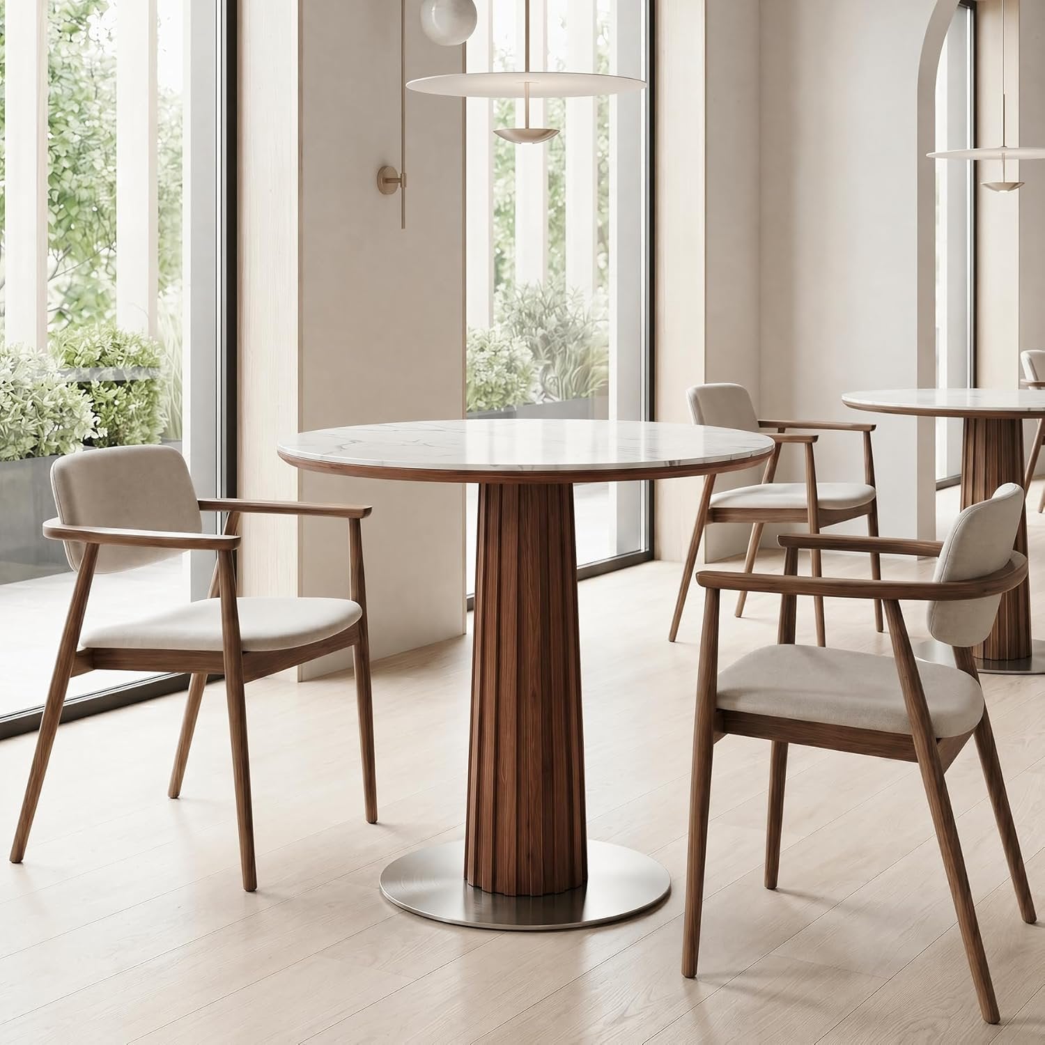 31.5" Round Dining Table, Kitchen Table with Sintered Stone Top and Stainless Steel Base for Kitchen, Dining Room