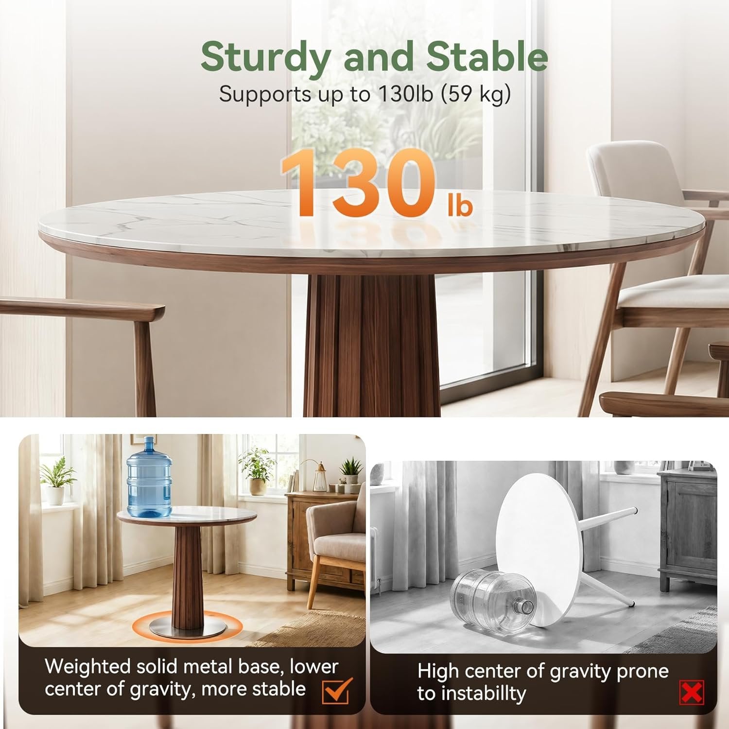 31.5" Round Dining Table, Kitchen Table with Sintered Stone Top and Stainless Steel Base for Kitchen, Dining Room