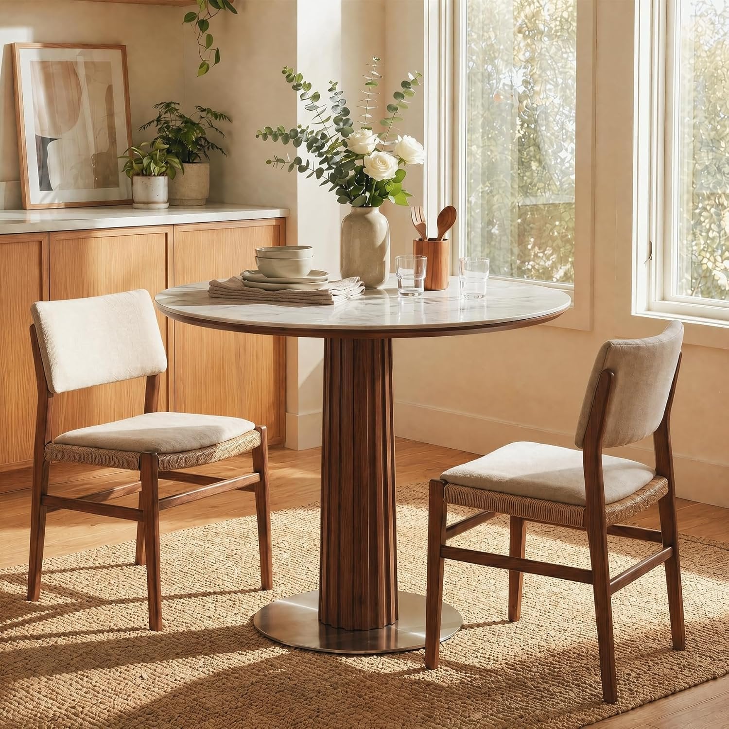 31.5" Round Dining Table, Kitchen Table with Sintered Stone Top and Stainless Steel Base for Kitchen, Dining Room