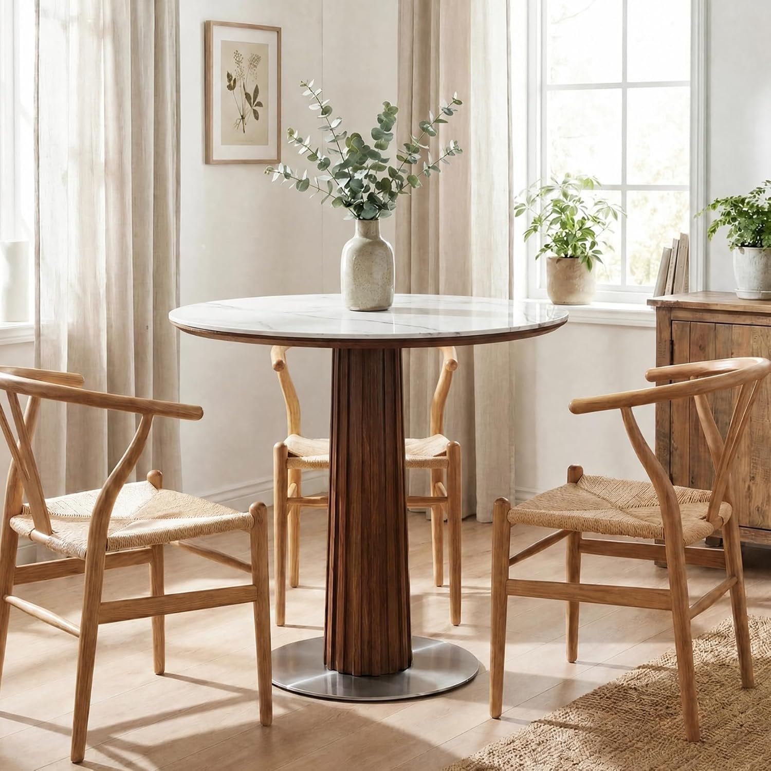 31.5" Round Dining Table, Kitchen Table with Sintered Stone Top and Stainless Steel Base for Kitchen, Dining Room