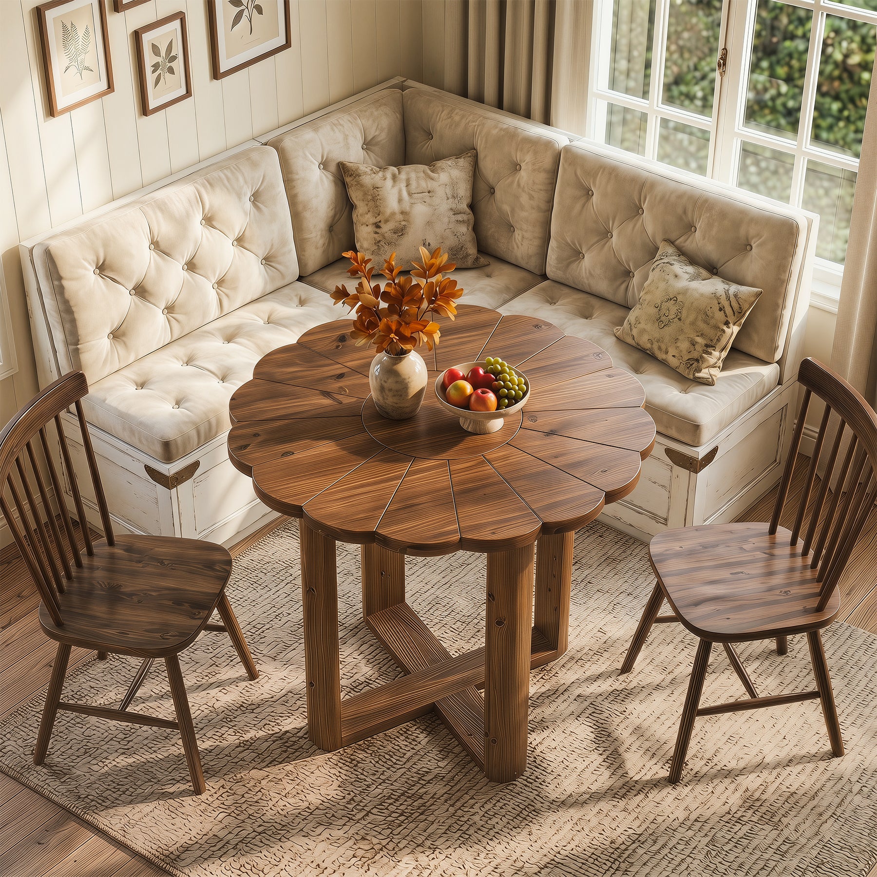 31.5" Solid Wood Round Dining Table, Solid Wood Round Dining Table for 2-4