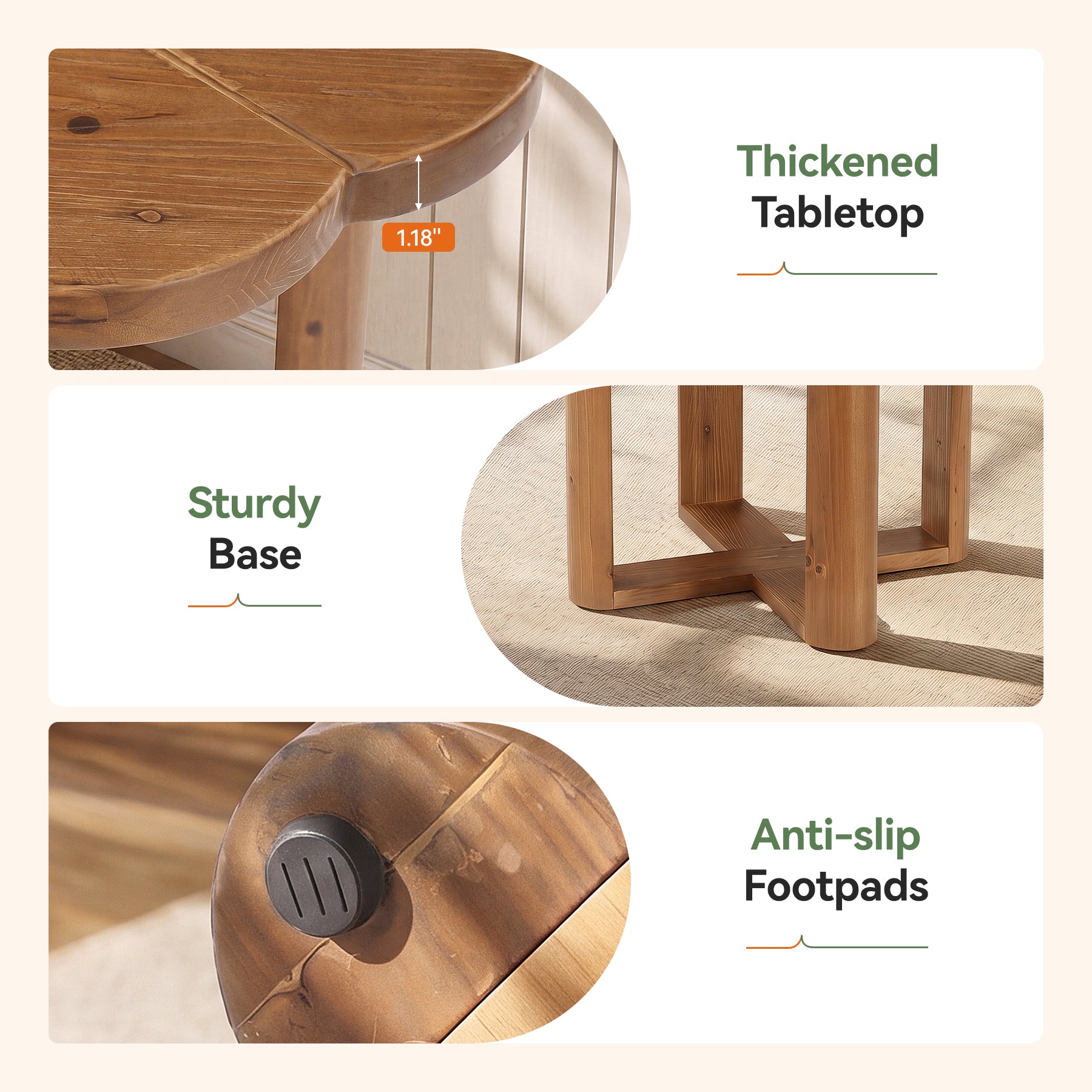 31.5" Solid Wood Round Dining Table, Solid Wood Round Dining Table for 2-4
