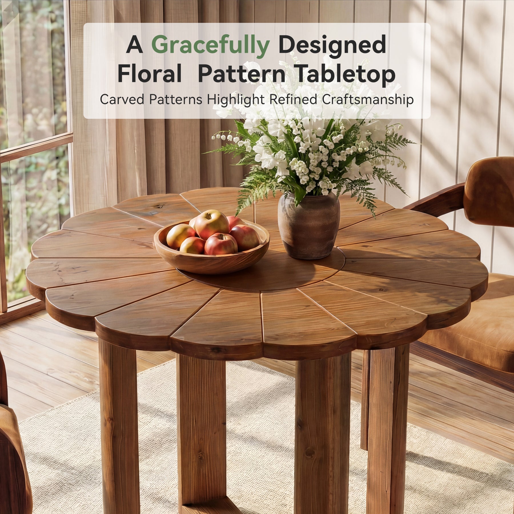 31.5" Solid Wood Round Dining Table, Solid Wood Round Dining Table for 2-4