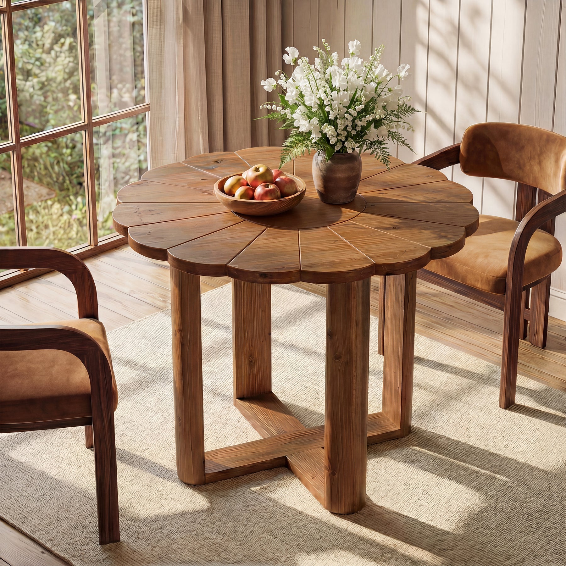 31.5" Solid Wood Round Dining Table, Solid Wood Round Dining Table for 2-4