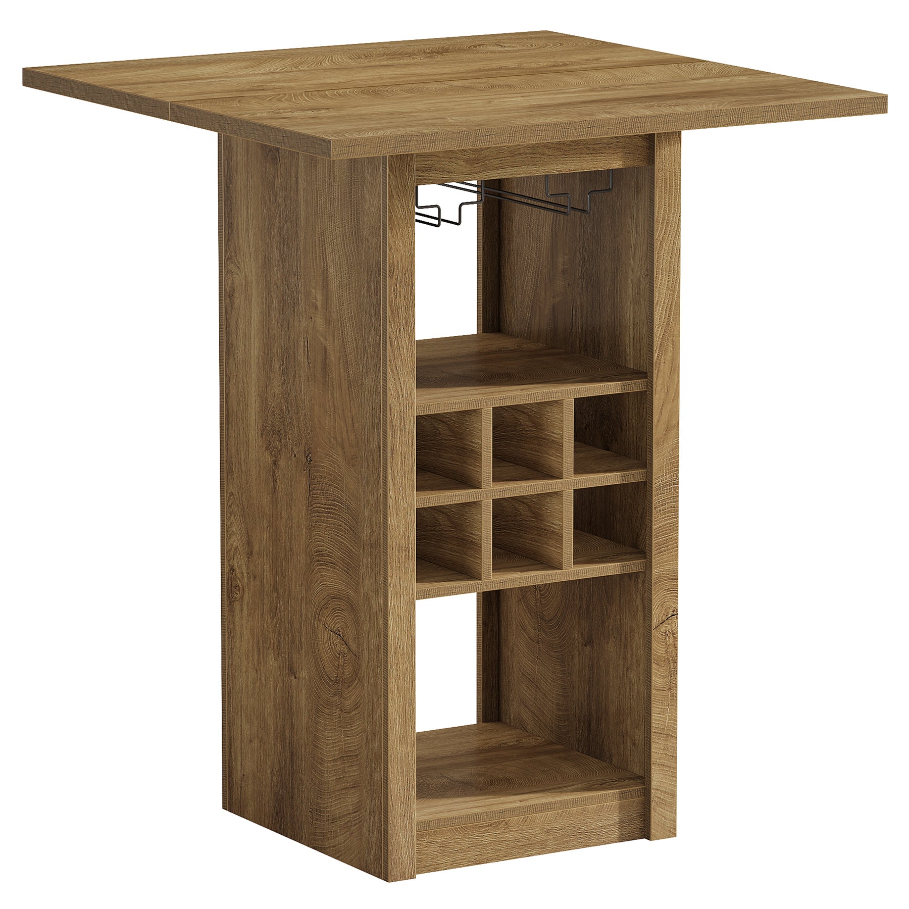 31.5" Square Bar Table, 4-Tier Counter Height Home Bar Unit with Glass Holders and Wine Racks