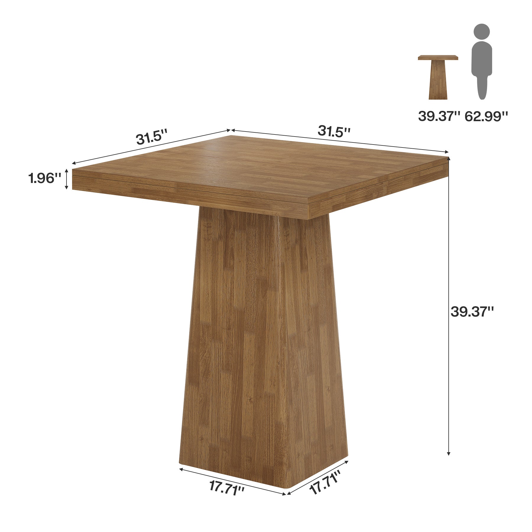 31.5" Square Bar Table, Industrial Counter Height Pub Cocktail Unit Dining Table