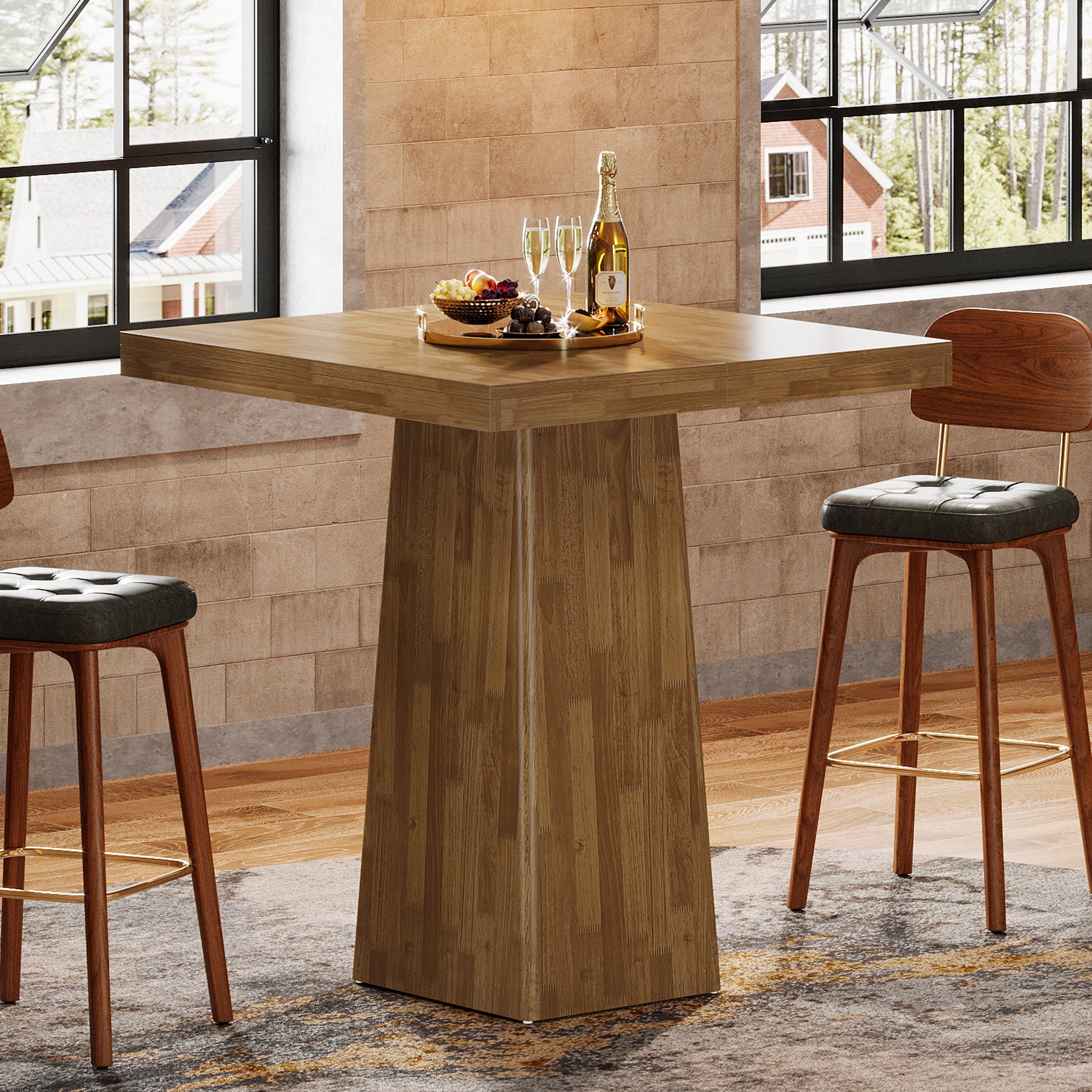 31.5" Square Bar Table, Industrial Counter Height Pub Cocktail Unit Dining Table
