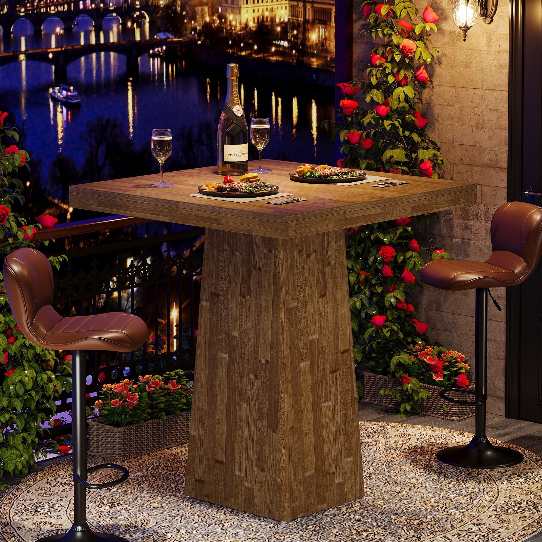 31.5" Square Bar Table, Industrial Counter Height Pub Cocktail Unit Dining Table