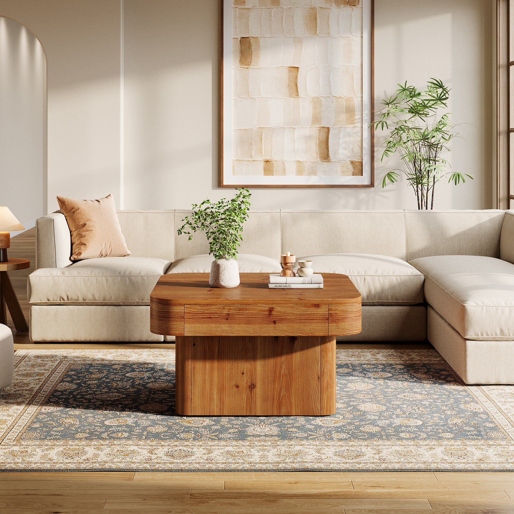 31.5" Square Coffee Table, Farmhouse Solid Wood Center Table
