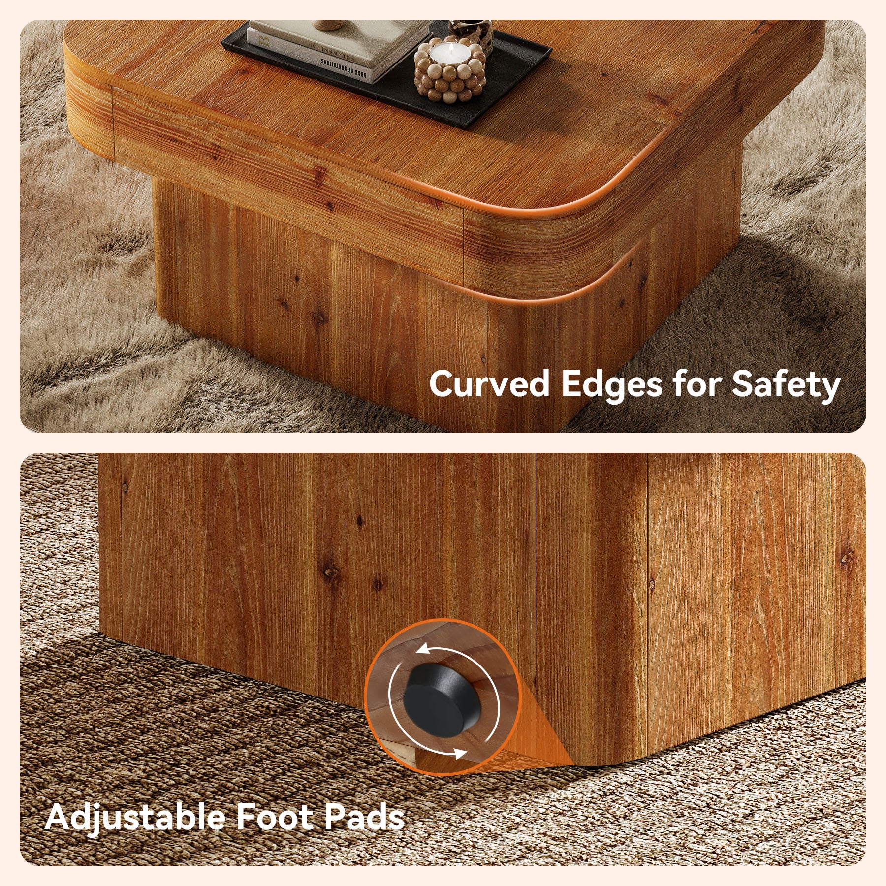 31.5" Square Coffee Table, Farmhouse Solid Wood Center Table