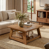 31.5" Square Coffee Table, Solid Wood 2-Tier Accent Center Cocktail Table 3