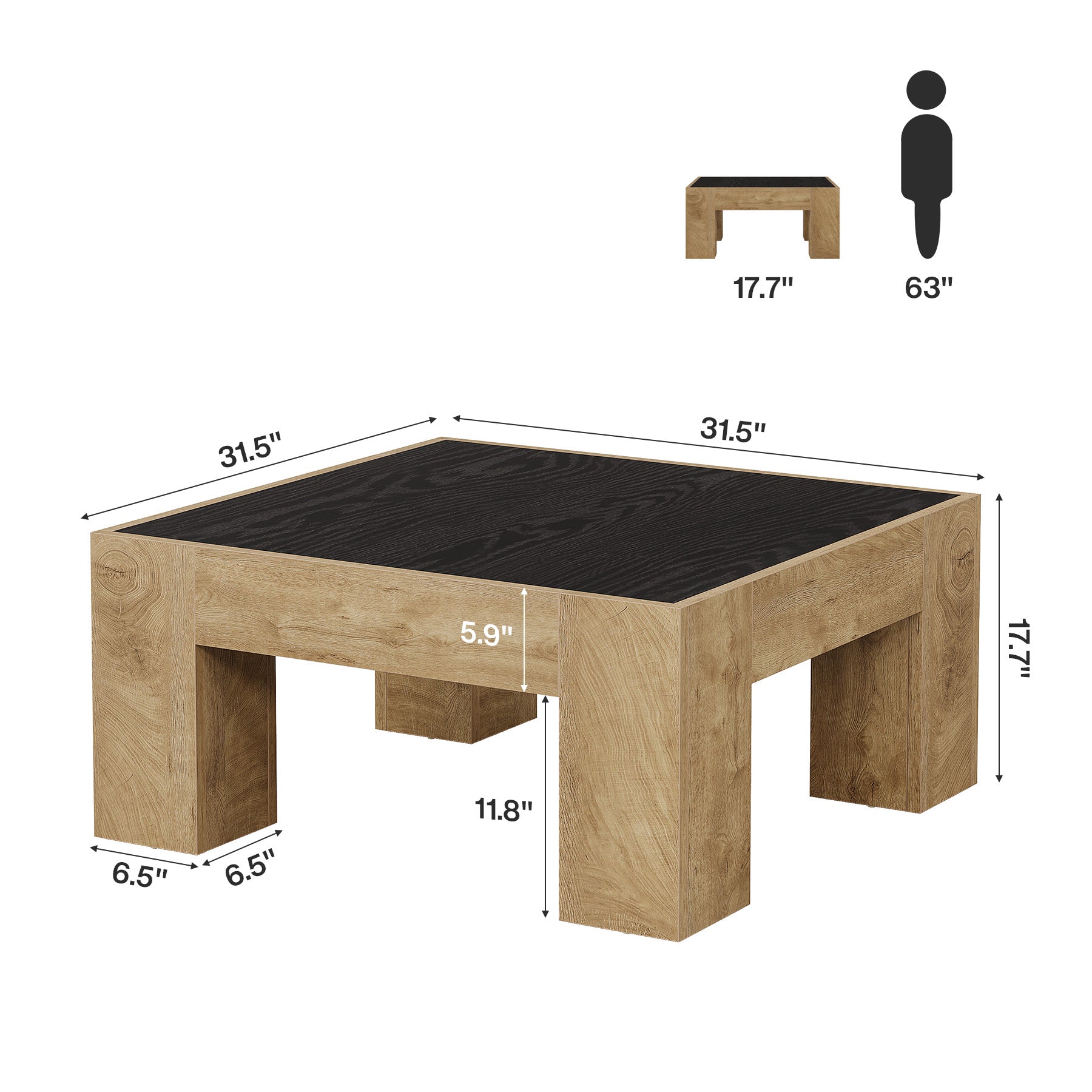 31.5" Square Coffee Tables, Farmhouse Center Table with Sturdy Legs