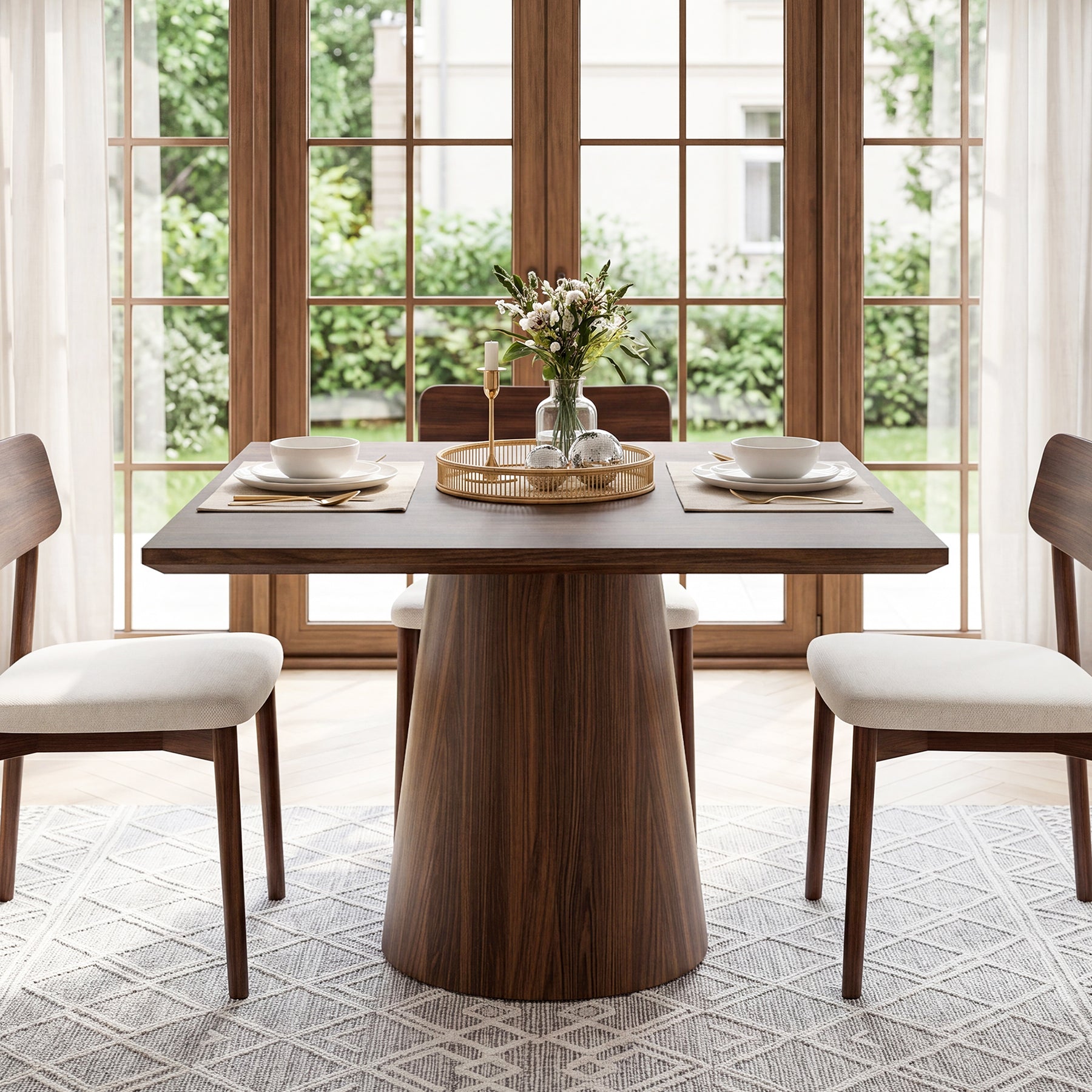 31.5" Square Dining Table, Mid-Century Modern Kitchen Table with Pedestal Base