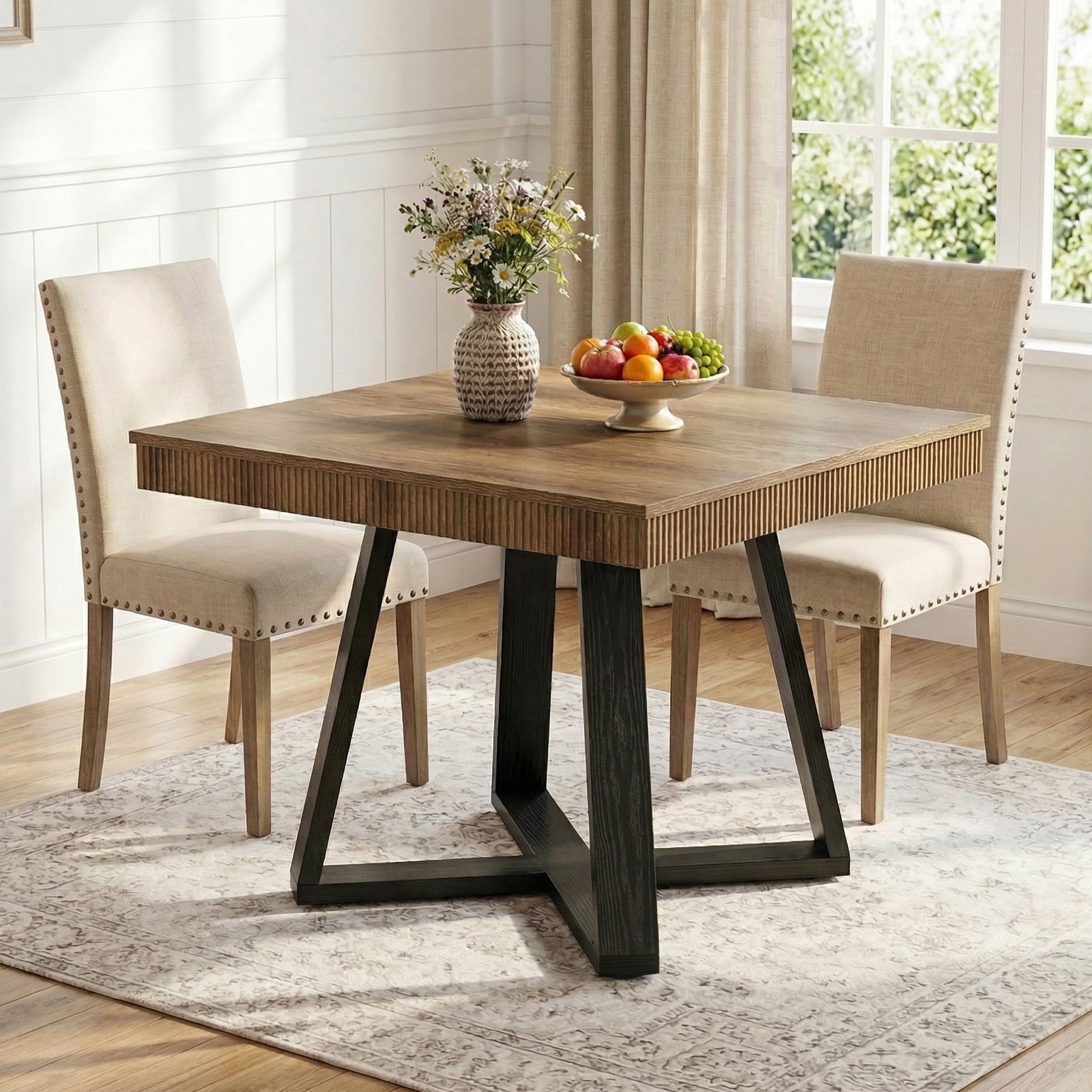 31.5" Square Dining Table, Small Kitchen Table with Fluted Edge for 4