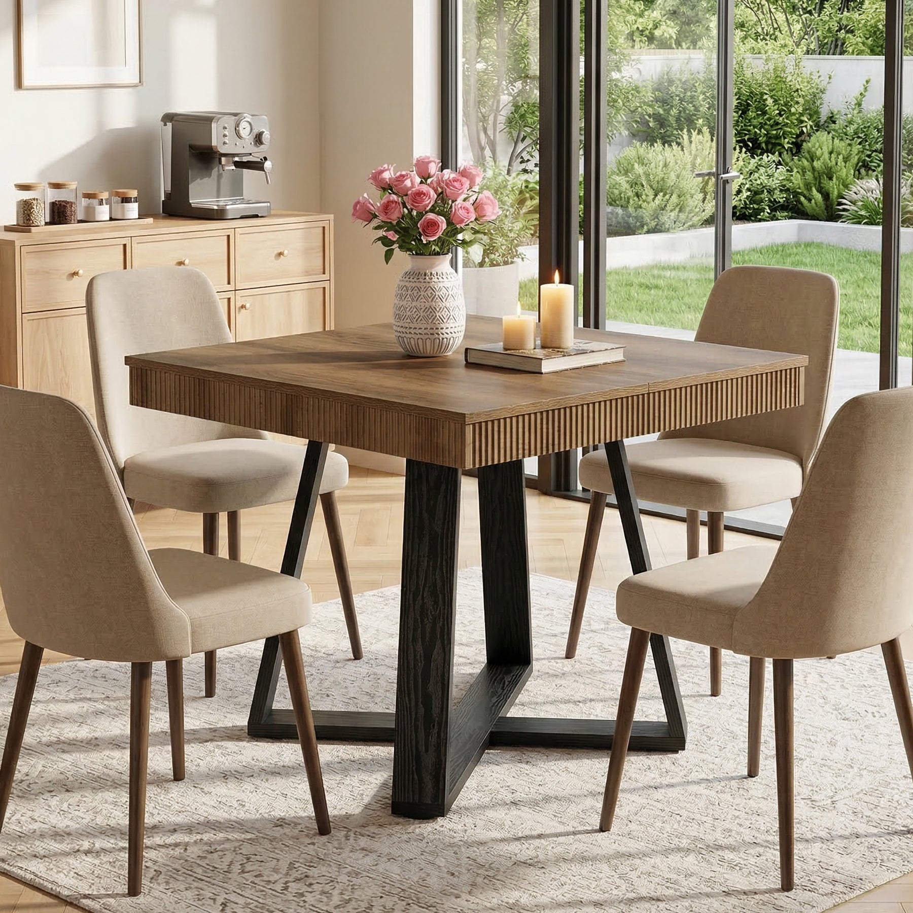 31.5" Square Dining Table, Small Kitchen Table with Fluted Edge for 4