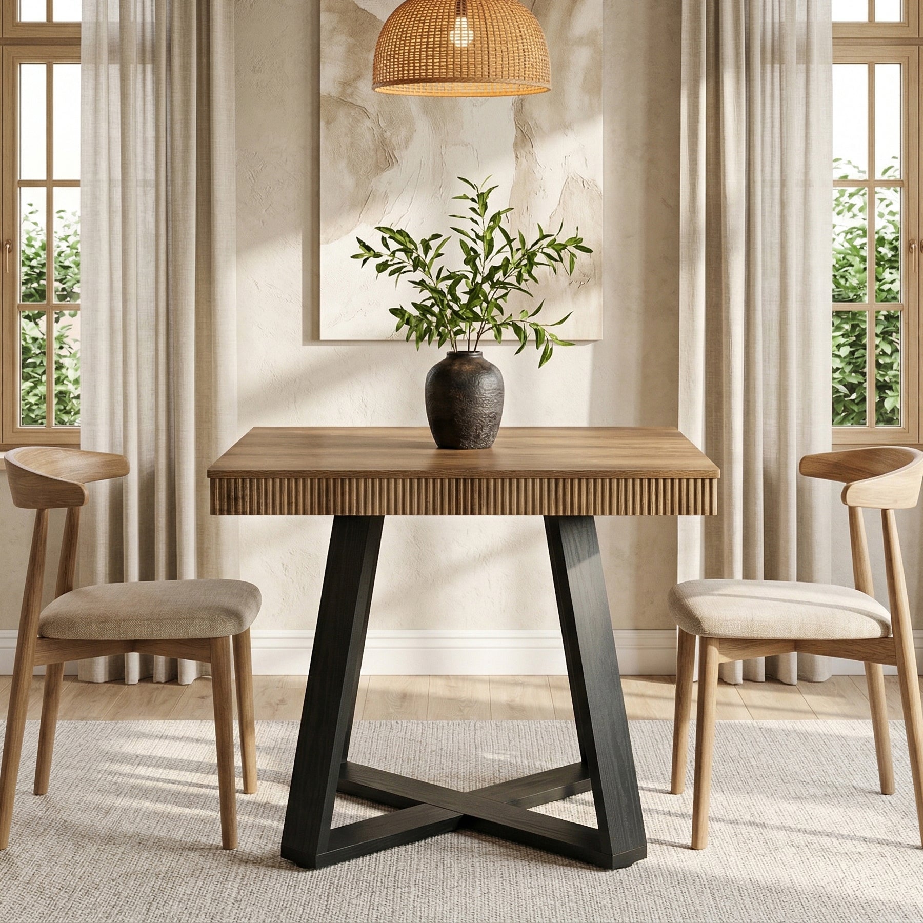 31.5" Square Dining Table, Small Kitchen Table with Fluted Edge for 4