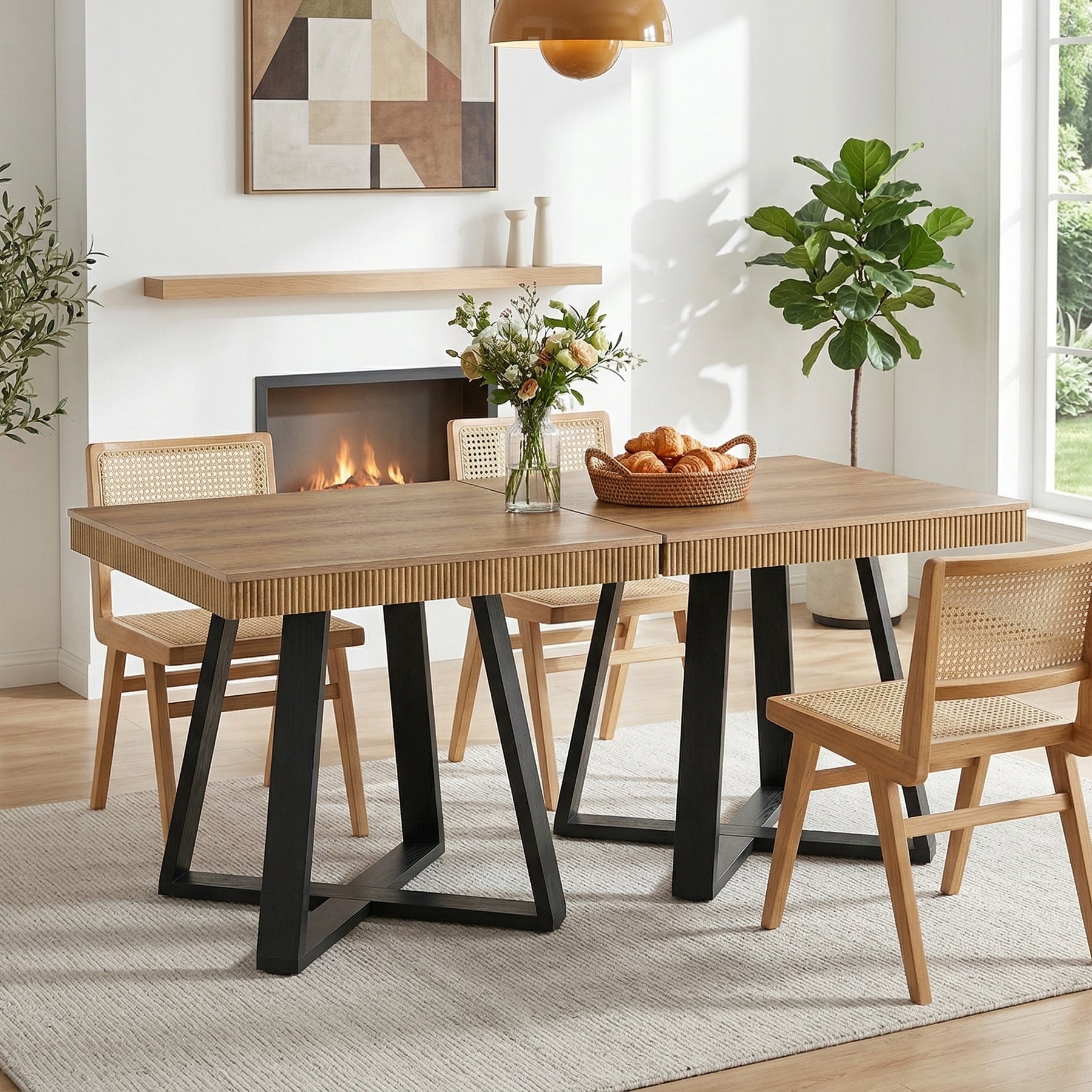 31.5" Square Dining Table, Small Kitchen Table with Fluted Edge for 4