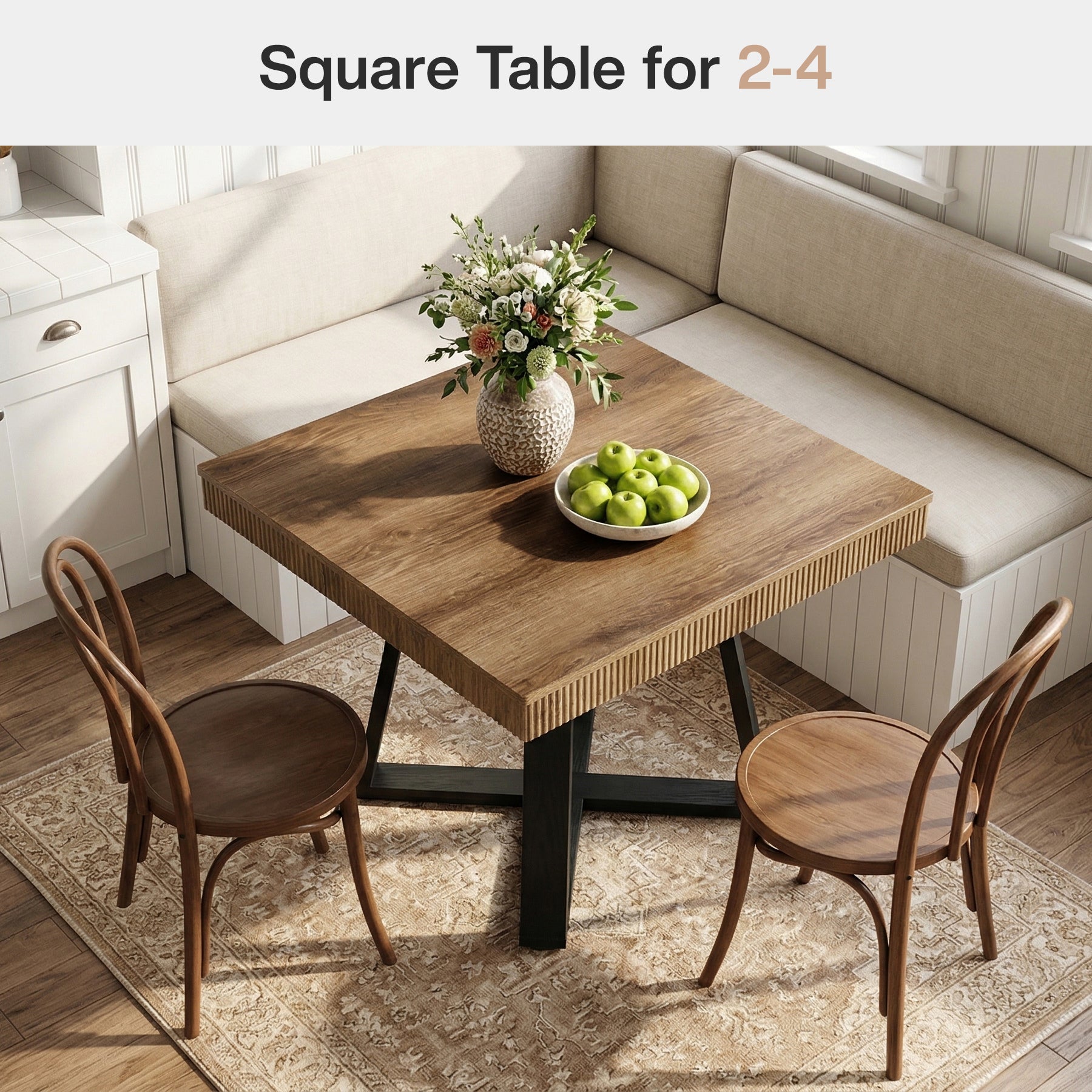31.5" Square Dining Table, Small Kitchen Table with Fluted Edge for 4