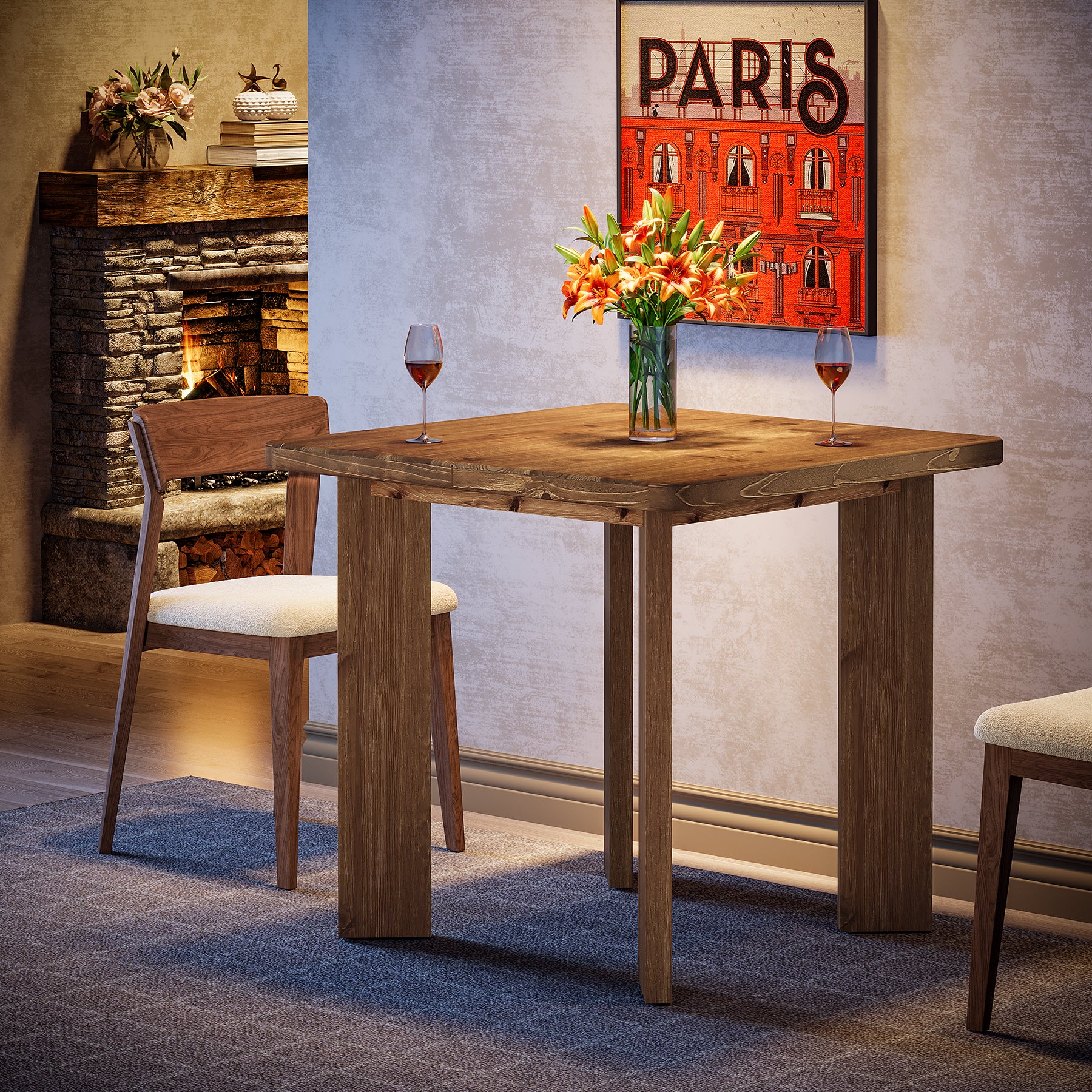 31.5" Square Dining Table, Solid Wood Farmhouse Kitchen Table for 2-4