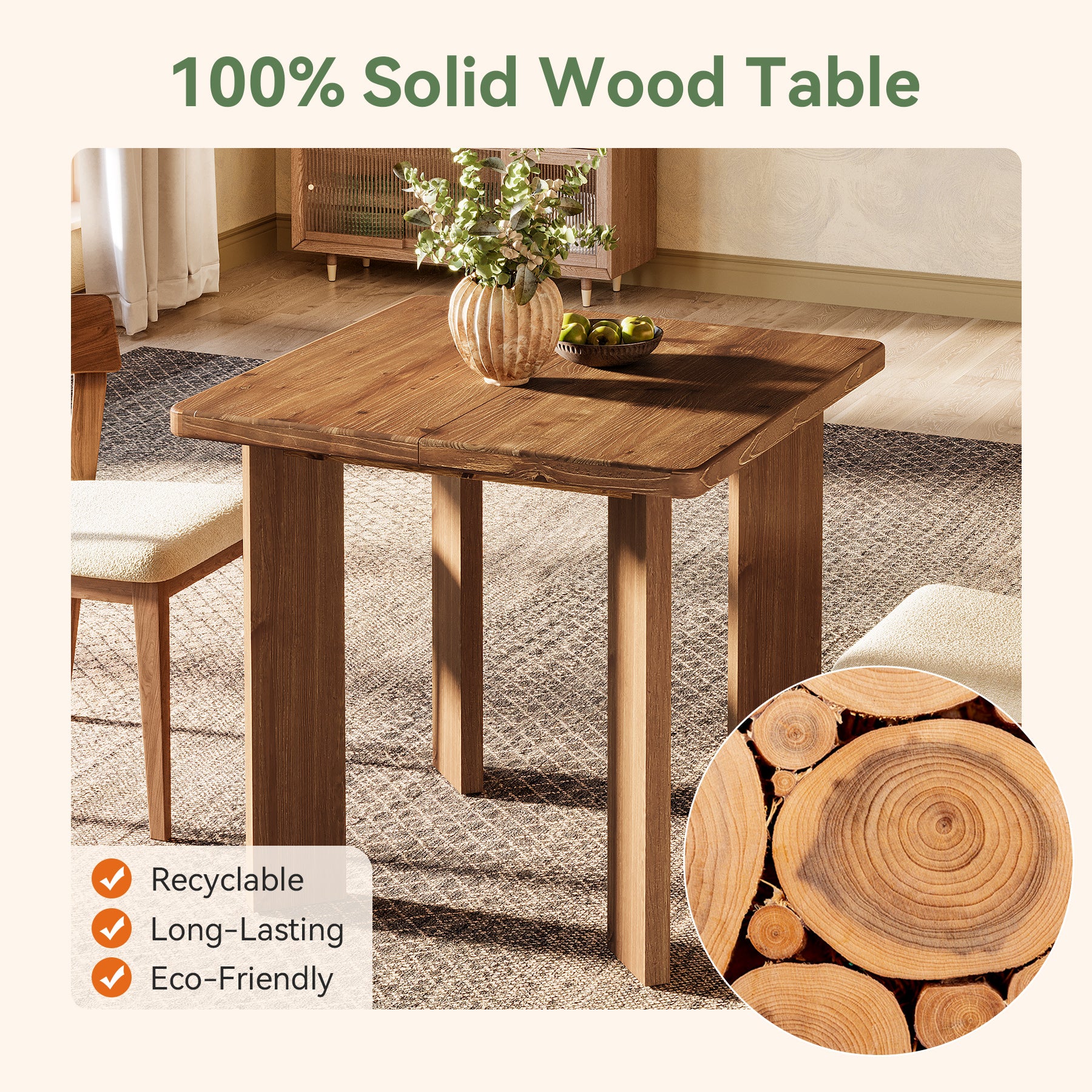 31.5" Square Dining Table, Solid Wood Farmhouse Kitchen Table for 2-4