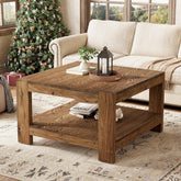 31.5" Wood Coffee Table, Square Farmhouse Center Table with Storage Shelf 3