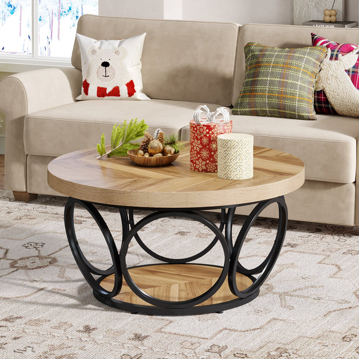 31.5" Coffee Table, Farmhouse Center Table Tea Table with 2 - Tier Storage Tribesigns