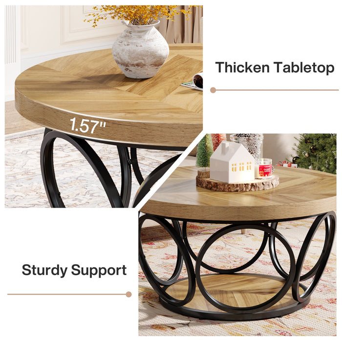 31.5" Coffee Table, Farmhouse Center Table Tea Table with 2 - Tier Storage Tribesigns