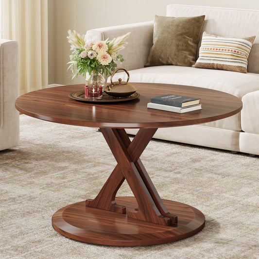 31.5" Coffee Table, Mid - Century Accent Center Table with X - Shaped Base Tribesigns