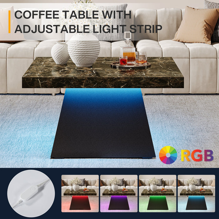 31.5" Coffee Table, Wood Square Center Table with LED Light Tribesigns
