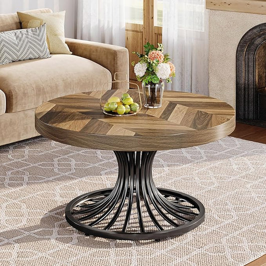 31.5" Coffee Table, Wooden Accent Center Table with Stylish Pedestal Tribesigns