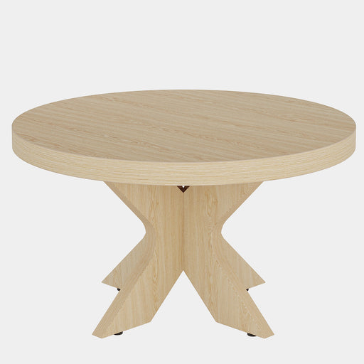 31.5" Wood Coffee Table, Round Center Table With Double X - Shaped Base Tribesigns