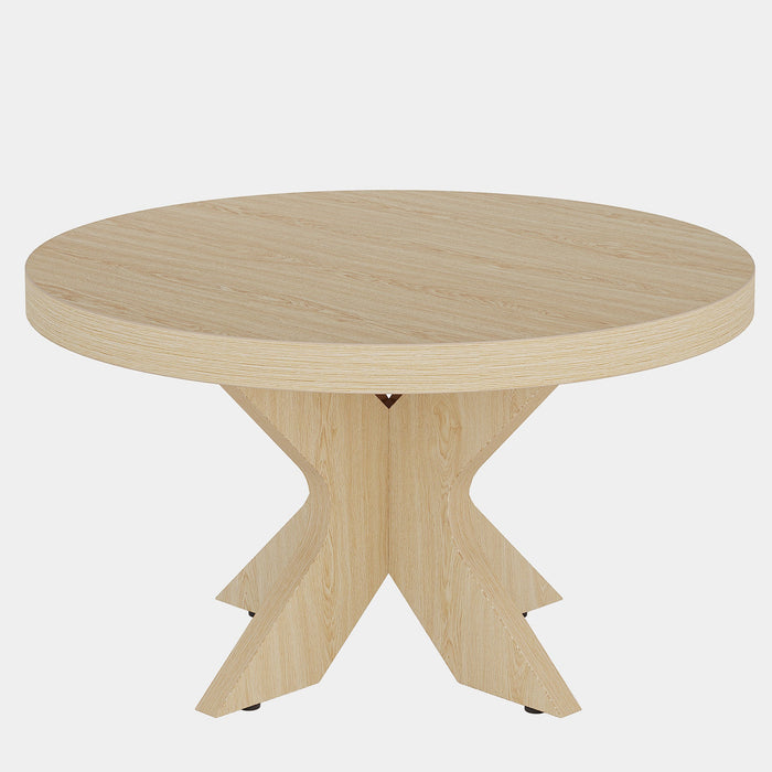 31.5" Wood Coffee Table, Round Center Table With Double X - Shaped Base Tribesigns