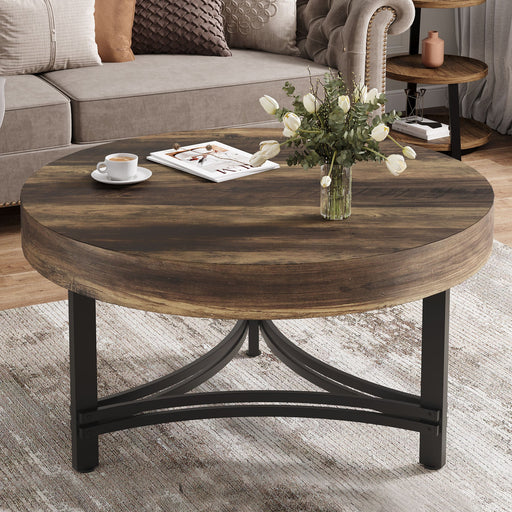 31.5" Wood Coffee Table, Round Rustic Center Table Tribesigns