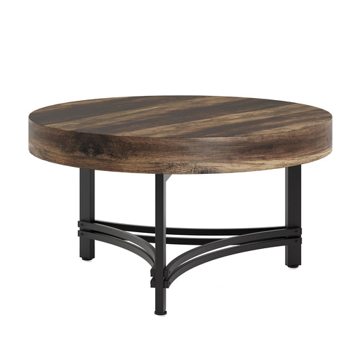 31.5" Wood Coffee Table, Round Rustic Center Table Tribesigns