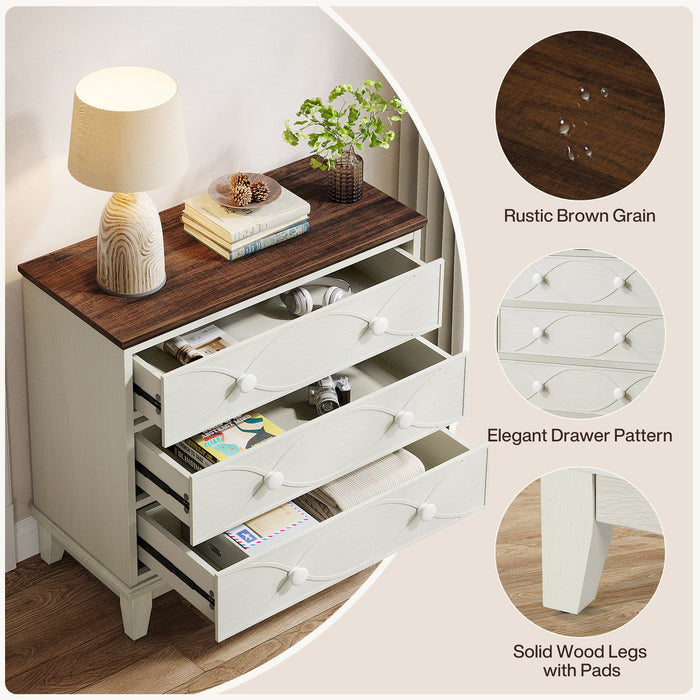 31.5" Wood Nightstand, 3 Drawers Farmhouse End Table Bedside Table Tribesigns