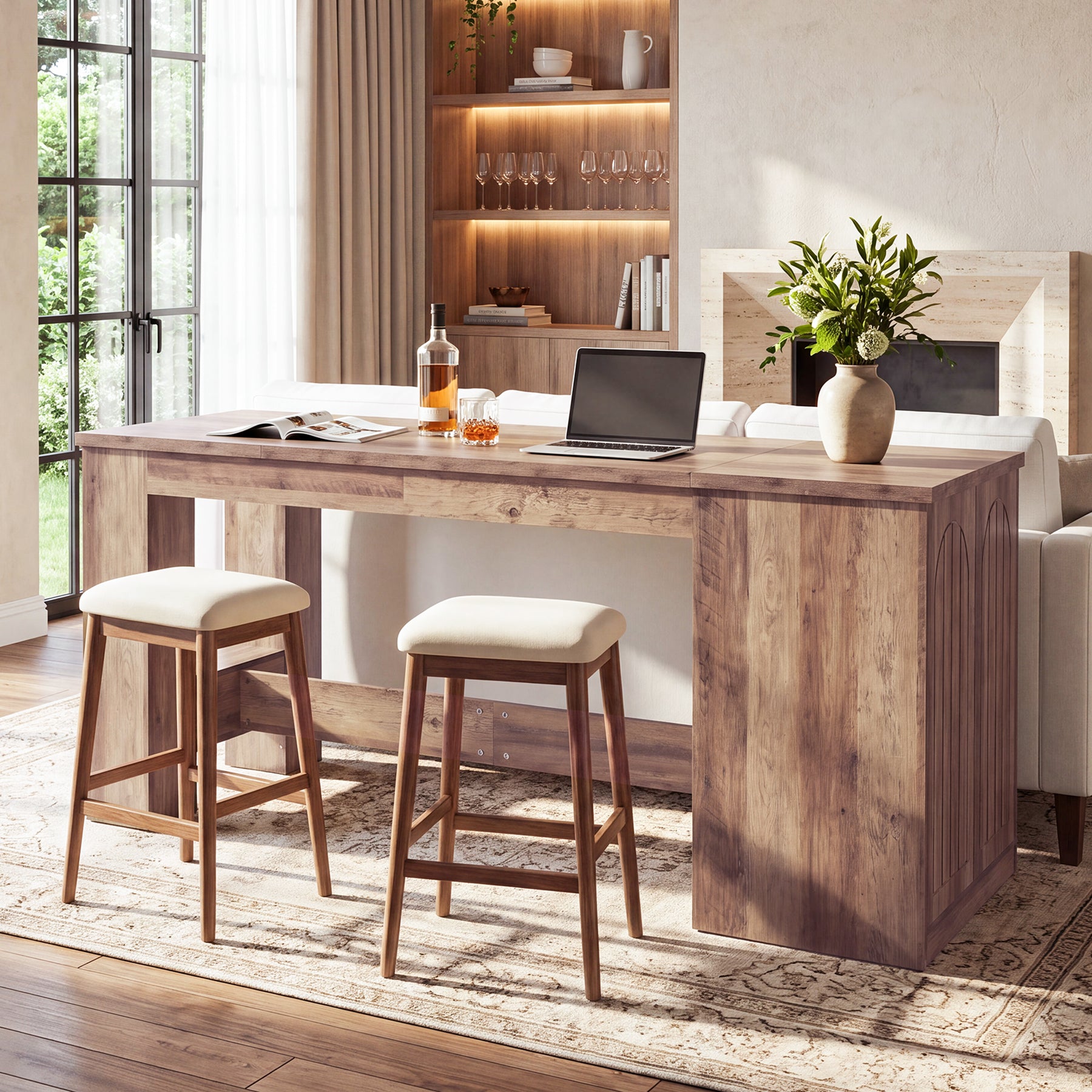 78.7" Bar Table with 3-Tier Hidden Storage, Counter Height Pub Table for Kitchen