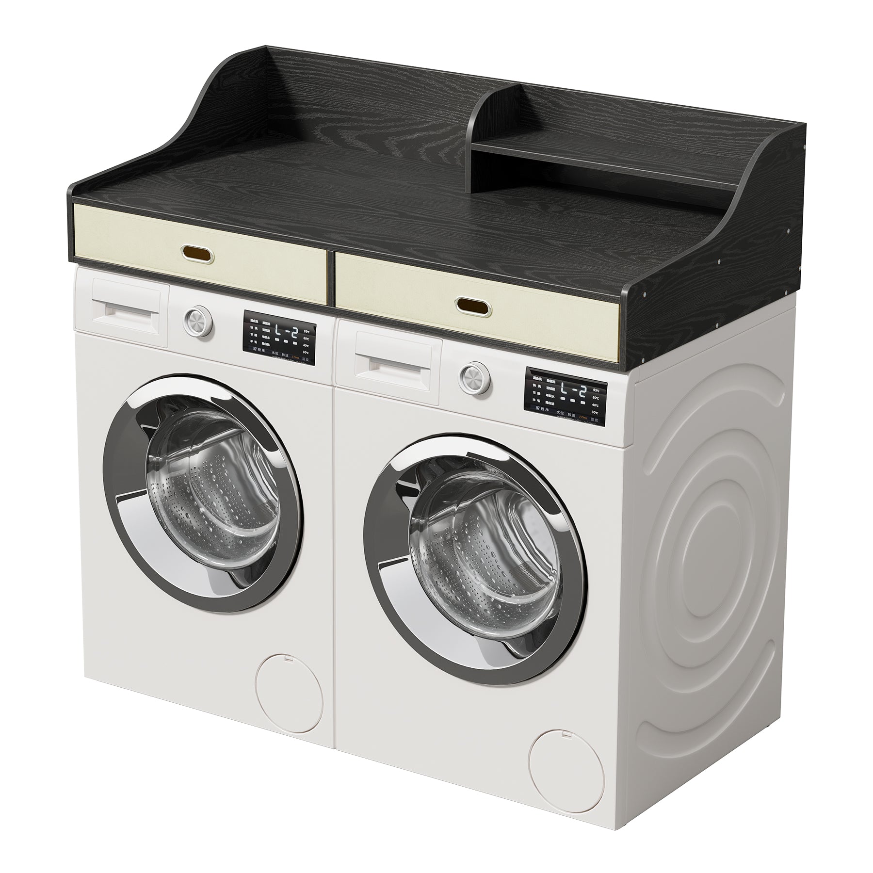 54" Washer Dryer Countertop with Drawers, 3-Tier Laundry Room Organizer, Waterproof Wood Topper