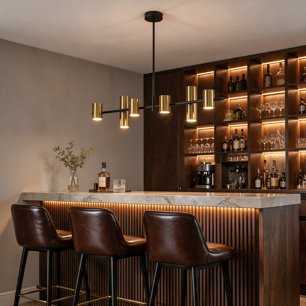 Tribesigns 6-Light Modern Black Gold Linear Chandelier, LED Pendant Light