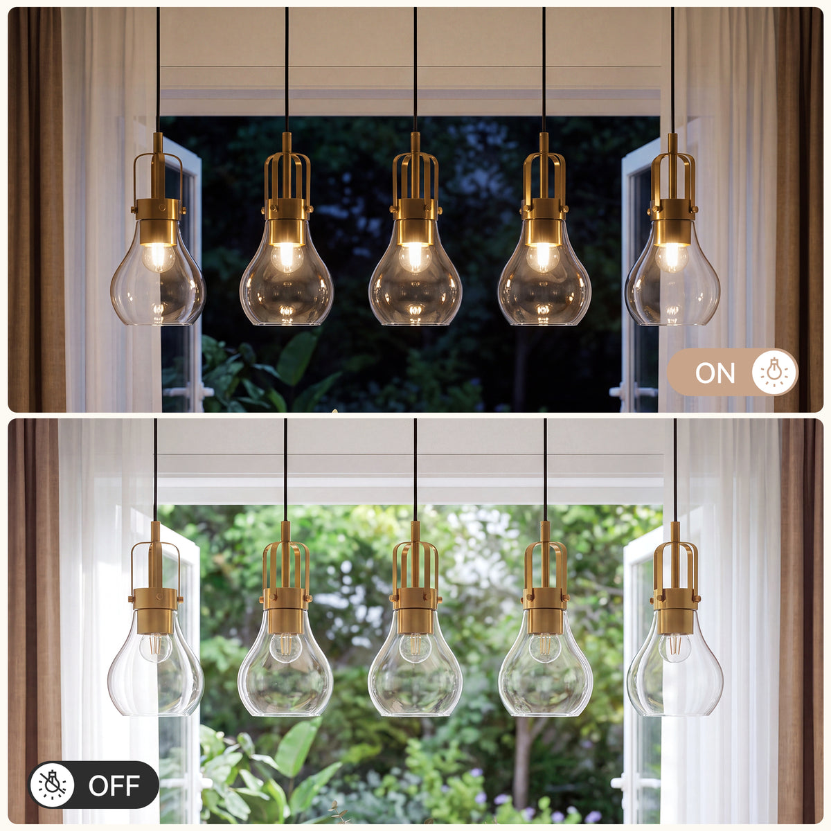 Modern Gold Pendant Light, Industrial Metal Cage Hanging Light with Clear Glass Shade