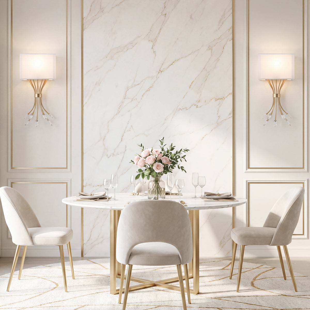 19.96" Gold Wall Sconce, Double Layer Fabric Wall Light with Crystal