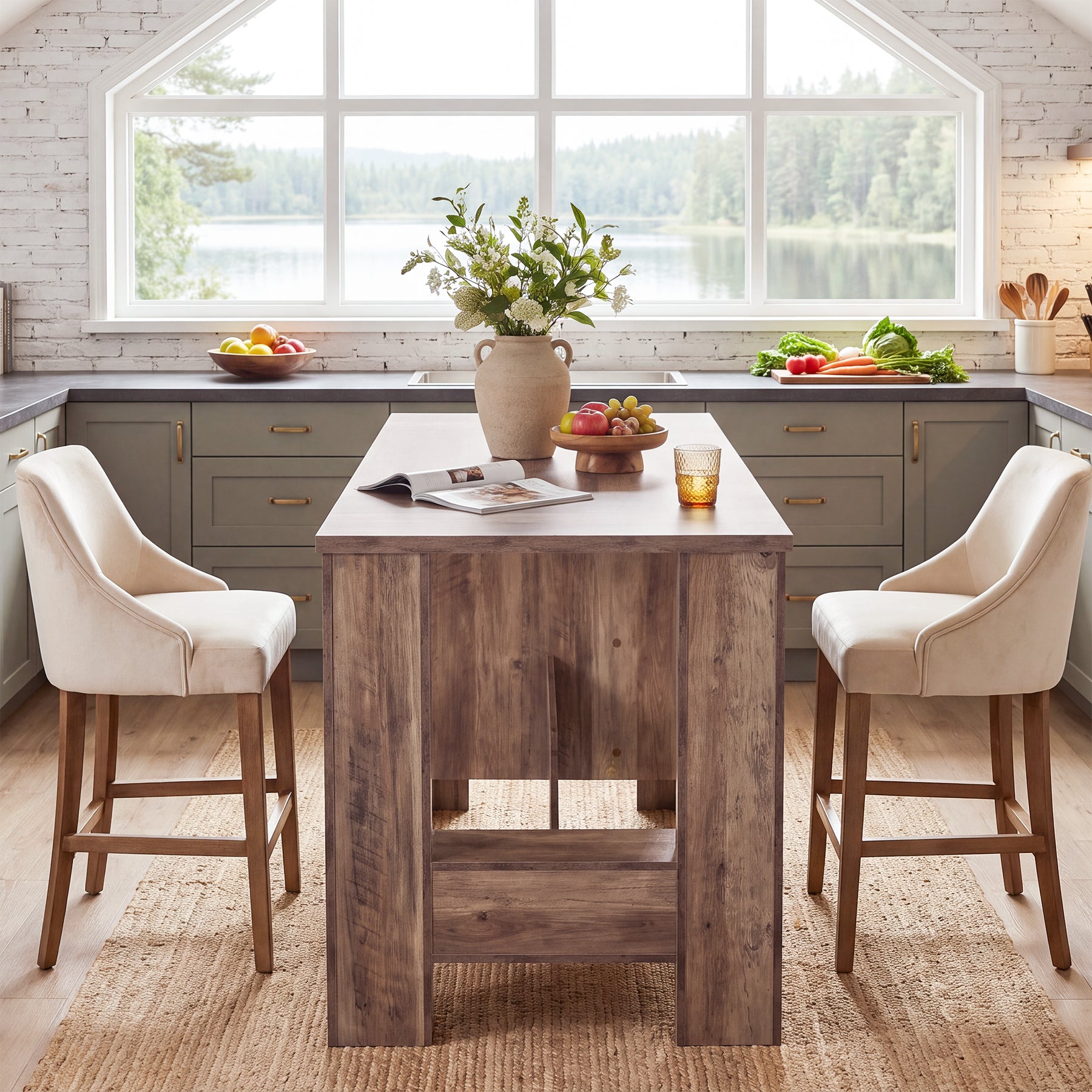78.7" Kitchen Island with 3-Tier Storage, Farmhouse Stationary Island Table for Kitchen
