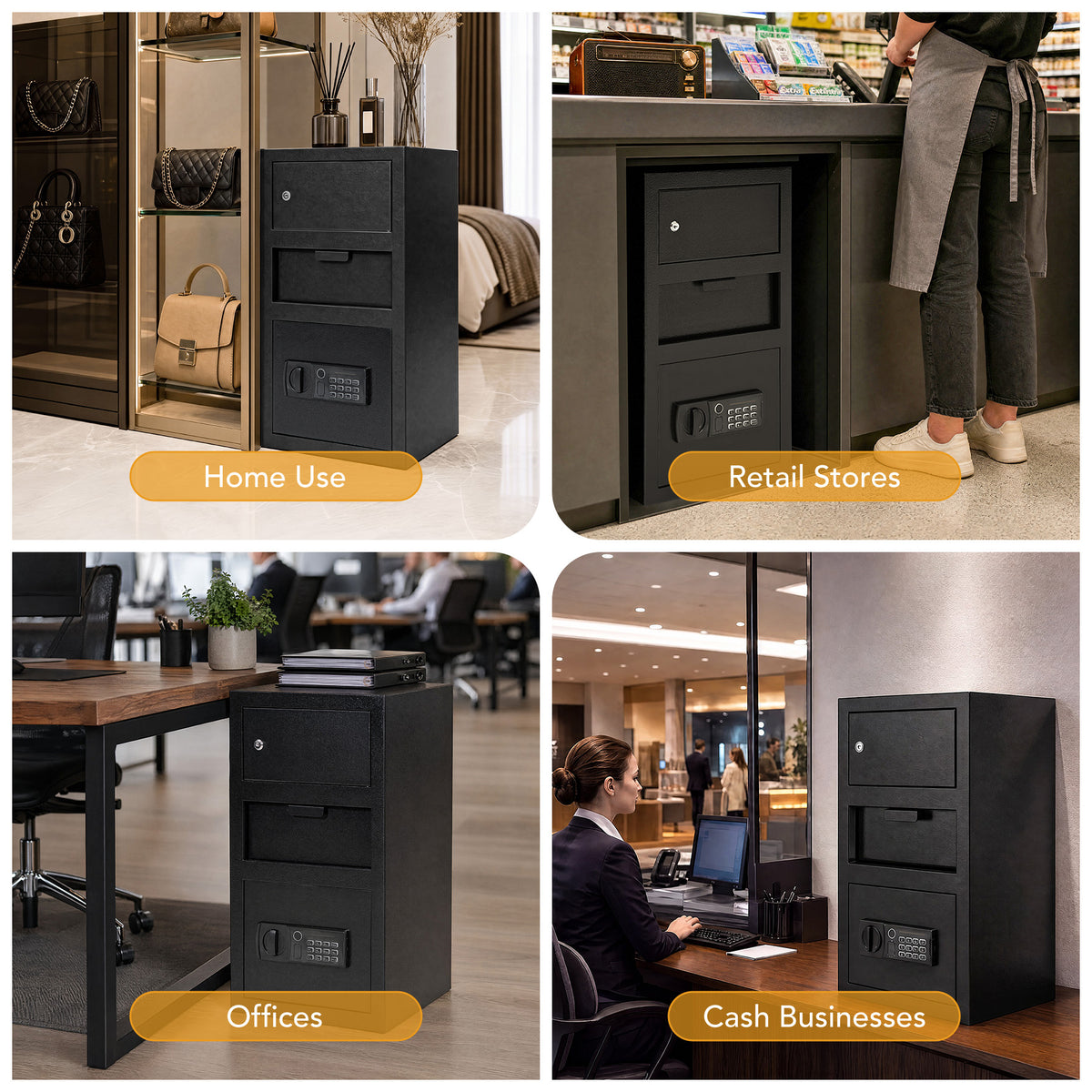 5.8 Cuft Biometric Depository Drop Safe for Business, Heavy‑Duty Steel Fingerprint Cash Safe Box