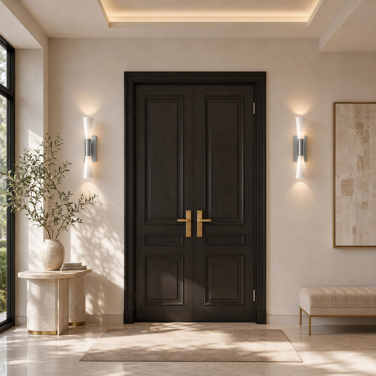 21.7" Silver Wall Sconce, 2-Light Modern Wall Light with Frosted Glass Shade