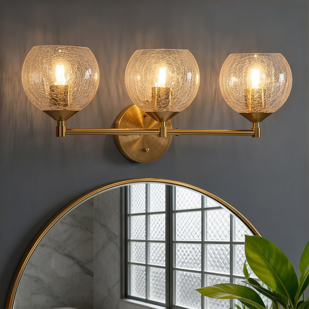 3-Light Bathroom Dimmable Vanity Light，Broken glass design